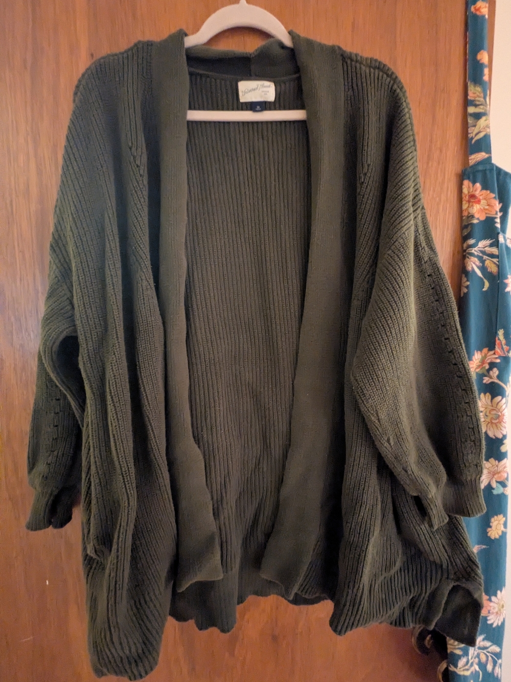 Universal Thread 100 Cotton Dark Olive Open-Front Ribbed Cardigan